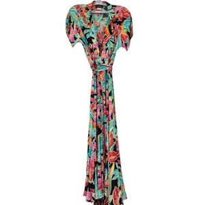 Vtg Carole Little St-tropez Modern Size 4 Floral Maxi Dress Tropical Collared
